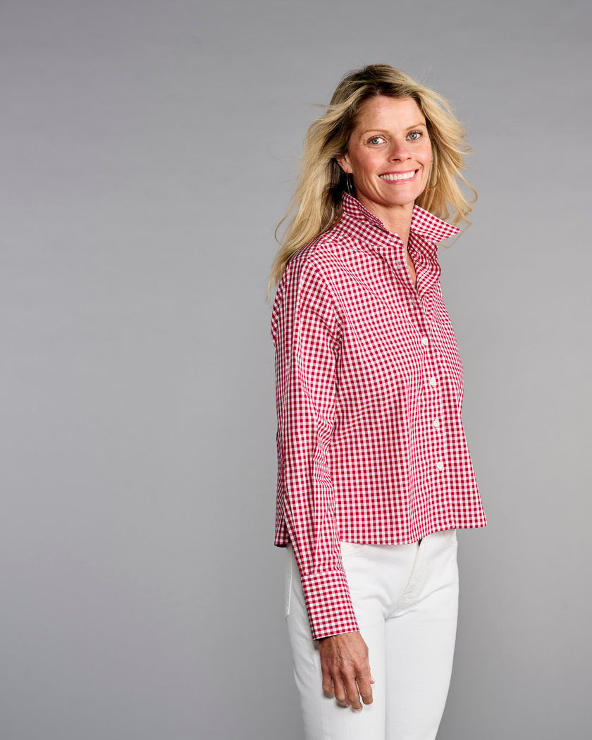 The Crop Shirt- Cranberry Check
