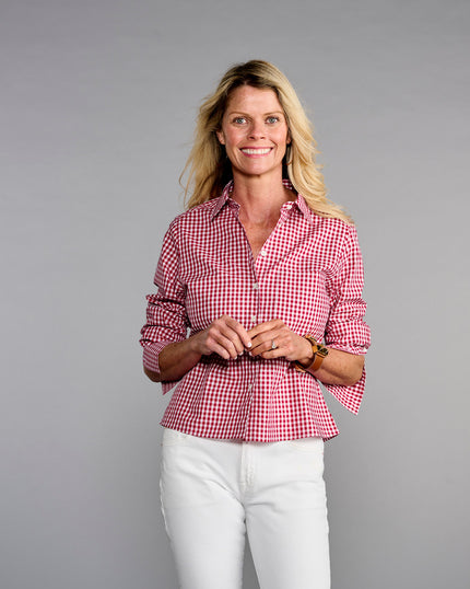 The Crop Shirt- Cranberry Check