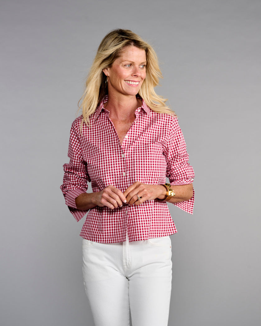 The Crop Shirt- Cranberry Check