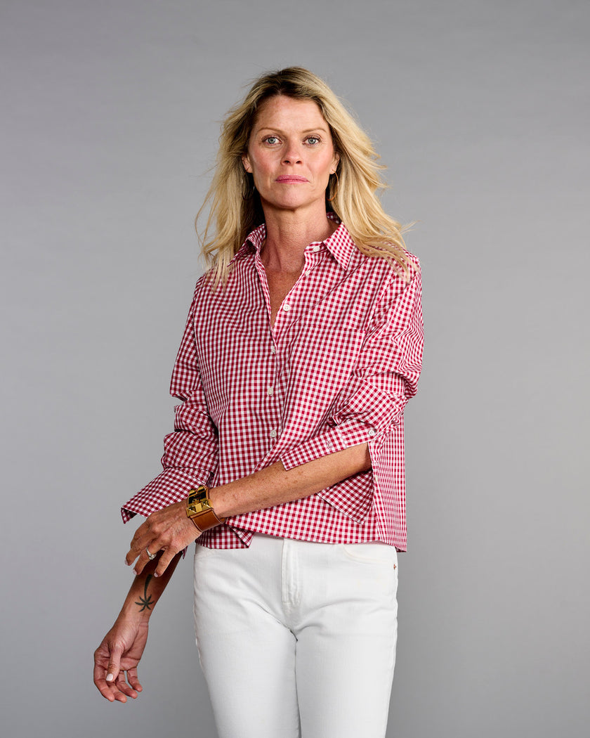 The Crop Shirt- Cranberry Check
