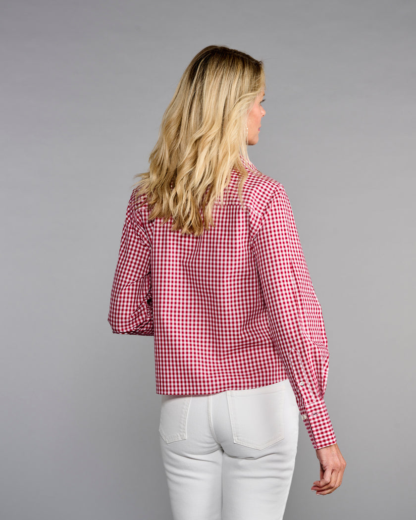 The Crop Shirt- Cranberry Check