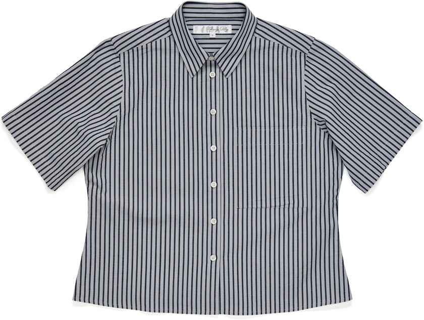 Claridge & King- The Short Sleeve Crop Shirt- Blue Lagoon Stripe - Edit by Elaine Turner