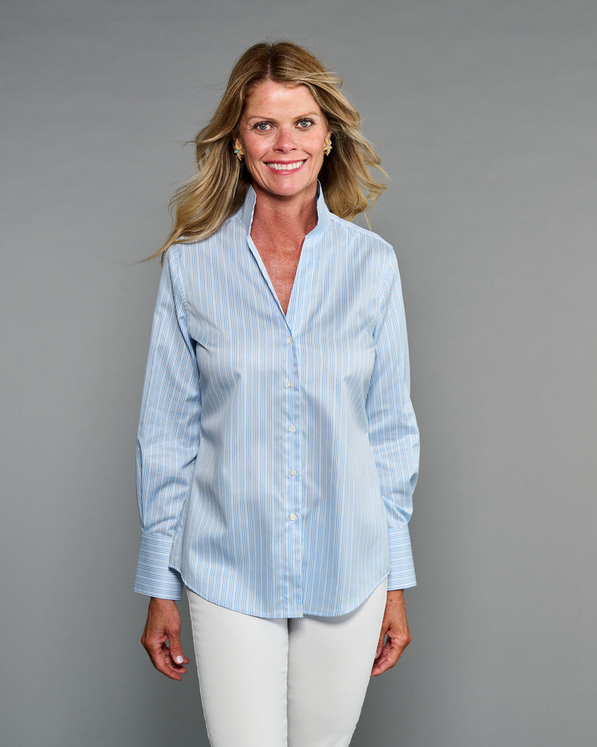 Claridge & King- The League- Blue Shadow Stripe - Edit by Elaine Turner