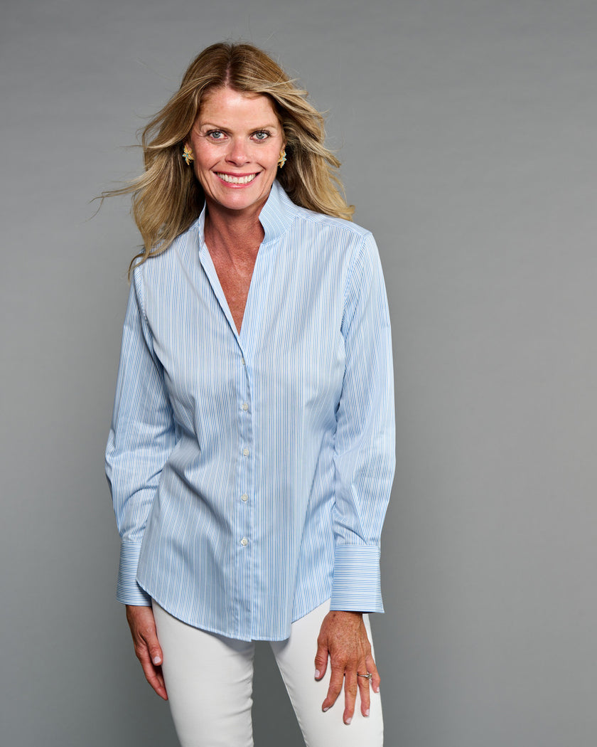 Claridge & King- The League- Blue Shadow Stripe - Edit by Elaine Turner