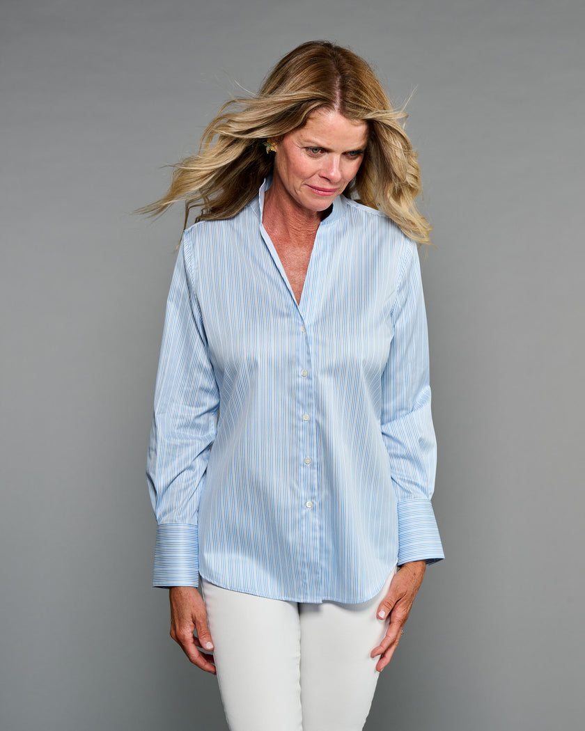 Claridge & King- The League- Blue Shadow Stripe - Edit by Elaine Turner