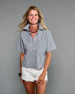 Claridge & King- The Short Sleeve Crop Shirt- Blue Lagoon Stripe - Edit by Elaine Turner