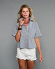Claridge & King- The Short Sleeve Crop Shirt- Blue Lagoon Stripe - Edit by Elaine Turner
