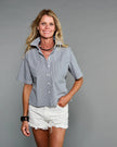 Claridge & King- The Short Sleeve Crop Shirt- Blue Lagoon Stripe - Edit by Elaine Turner