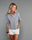 Claridge & King- The Short Sleeve Crop Shirt- Blue Lagoon Stripe - Edit by Elaine Turner