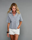 Claridge & King- The Short Sleeve Crop Shirt- Blue Lagoon Stripe - Edit by Elaine Turner