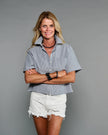Claridge & King- The Short Sleeve Crop Shirt- Blue Lagoon Stripe - Edit by Elaine Turner