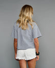 Claridge & King- The Short Sleeve Crop Shirt- Blue Lagoon Stripe - Edit by Elaine Turner