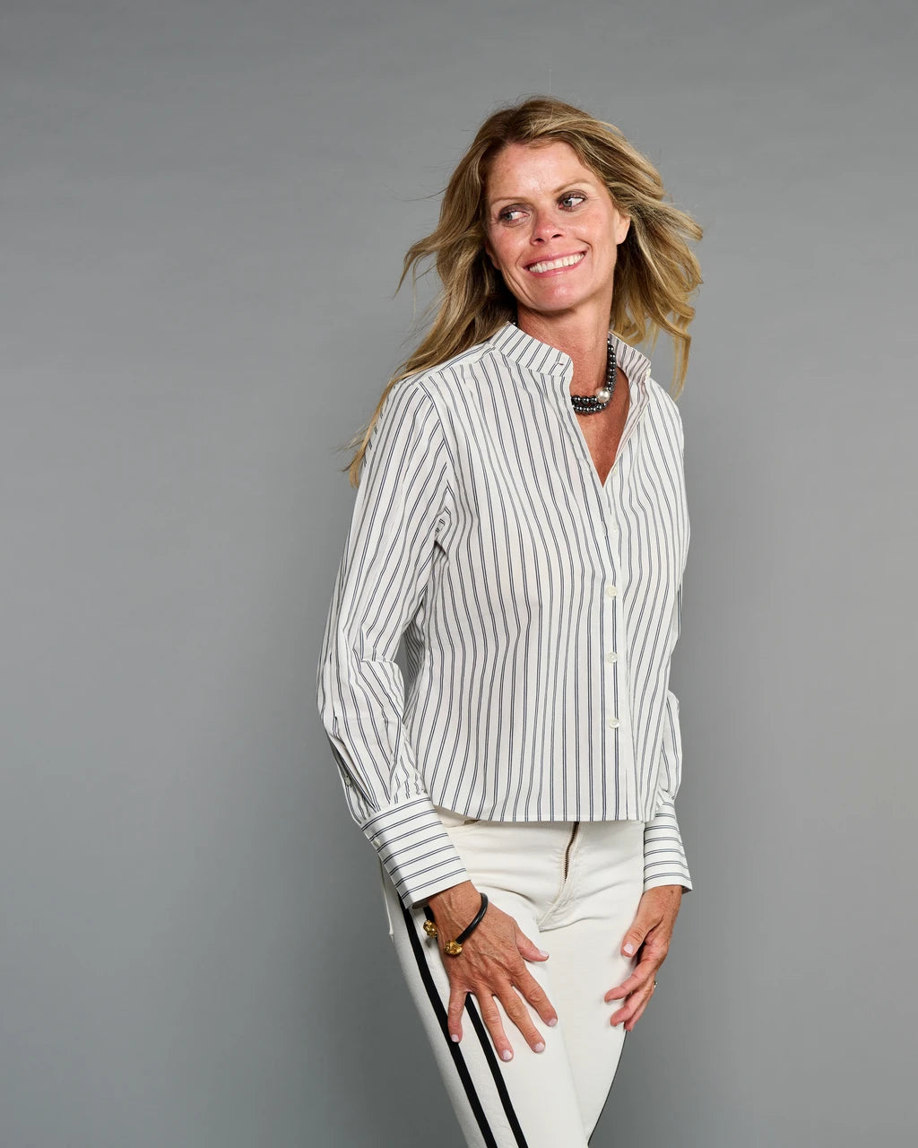 Claridge & King- The Banded Crop Shirt- Two Black Stripes - Edit by Elaine Turner