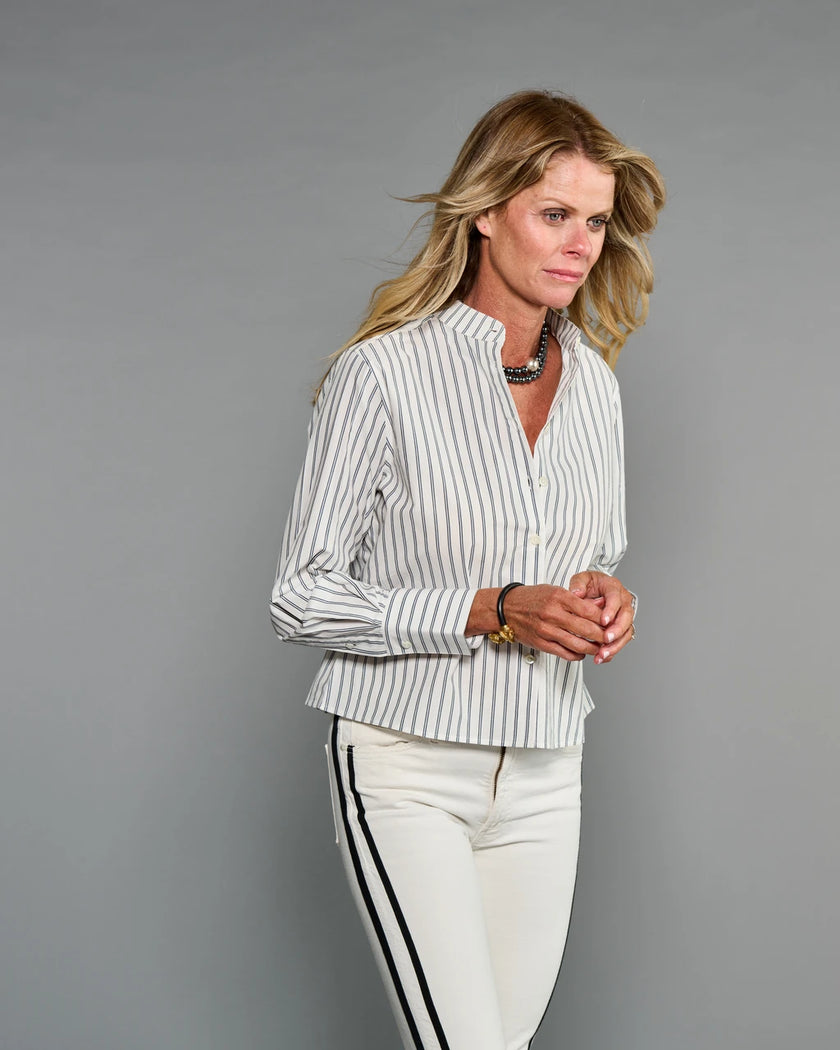Claridge & King- The Banded Crop Shirt- Two Black Stripes - Edit by Elaine Turner