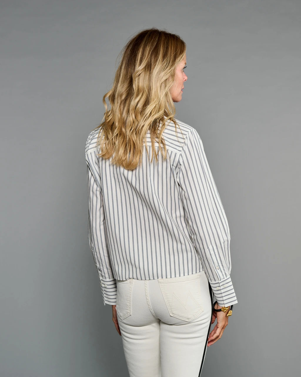 Claridge & King- The Banded Crop Shirt- Two Black Stripes - Edit by Elaine Turner