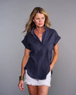 Claridge & King- The Cap Sleeve League Blouse- Midnight Seersucker - Edit by Elaine Turner