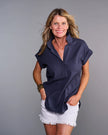 Claridge & King- The Cap Sleeve League Blouse- Midnight Seersucker - Edit by Elaine Turner