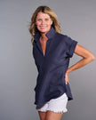 Claridge & King- The Cap Sleeve League Blouse- Midnight Seersucker - Edit by Elaine Turner