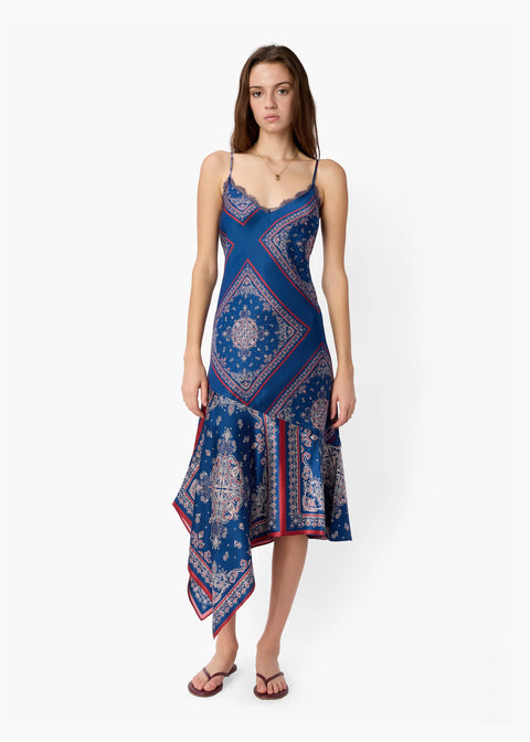 CAMI NYC- Becky Lace Trim Midi Dress- Mariner's Bandana