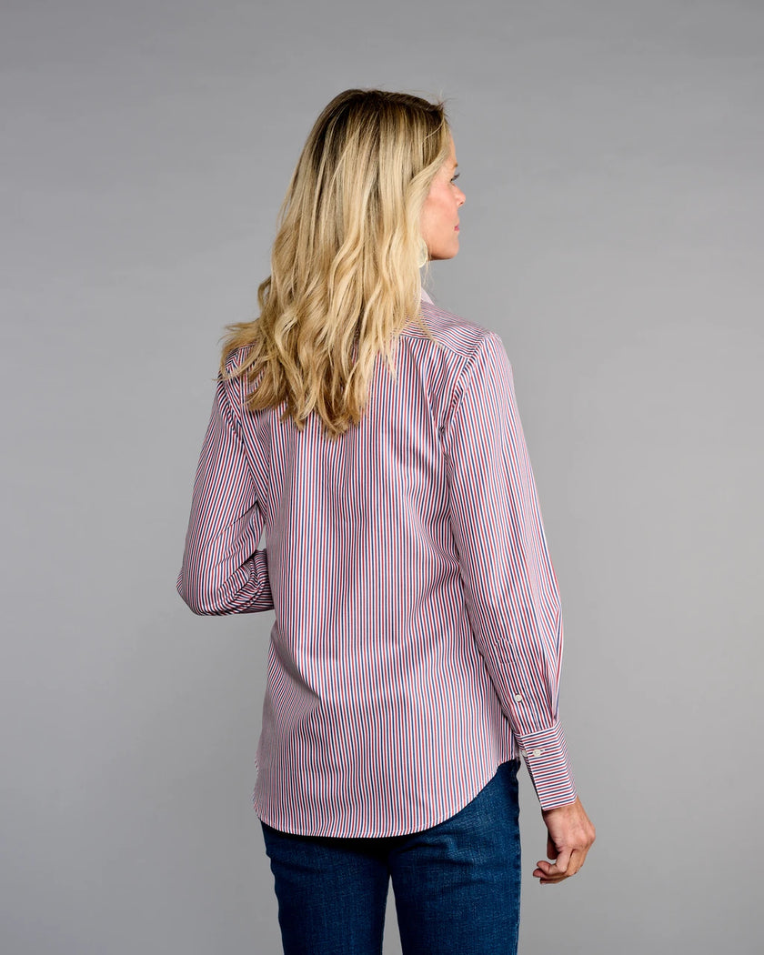 Claridge & King- The 4..0 Shirt in Ross Stripe. Available at Edit by Elaine Turner in Houston, TX. Model Back View 
