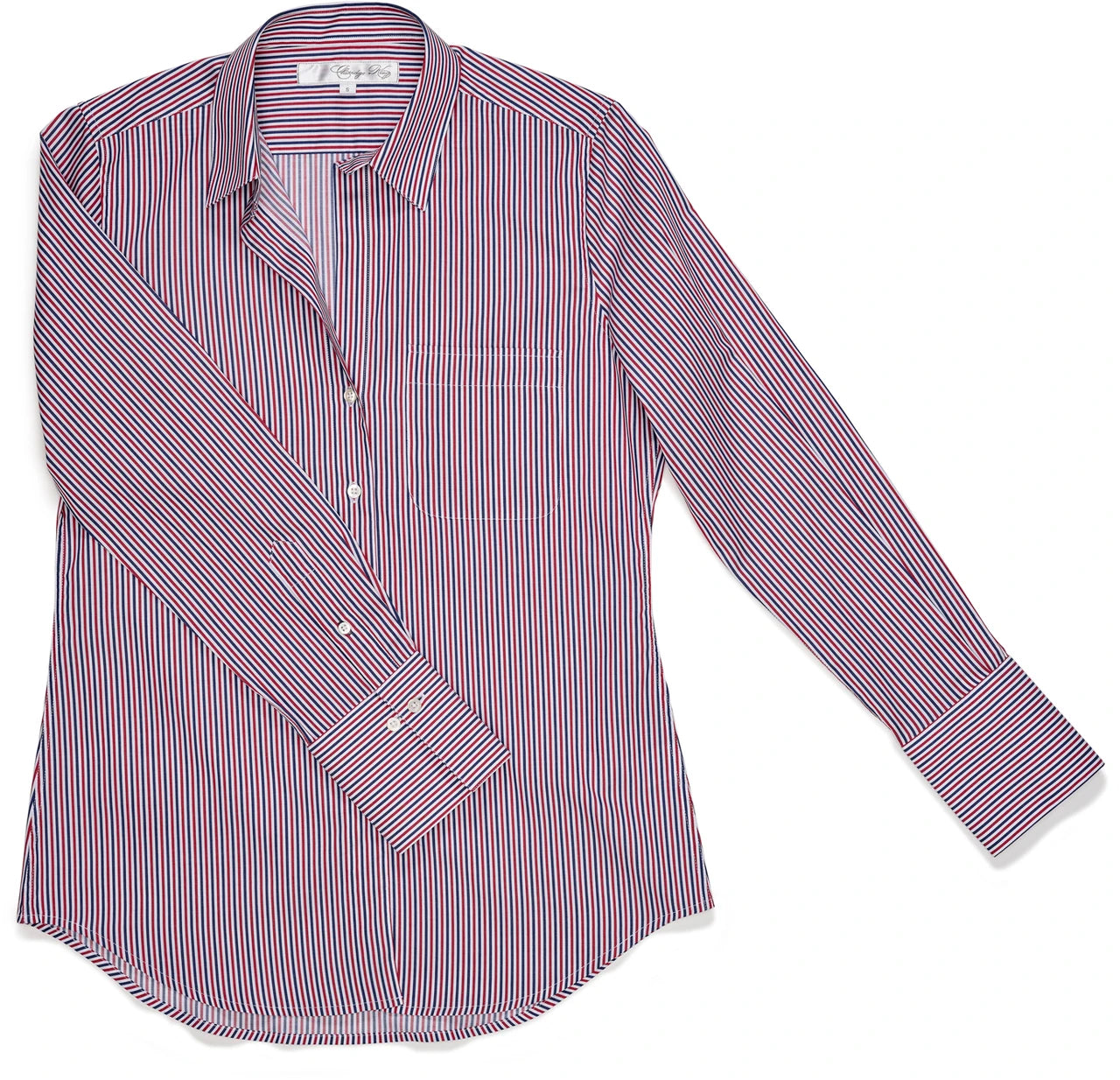 Claridge & King- The 4..0 Shirt in Ross Stripe. Available at Edit by Elaine Turner in Houston, TX. Flat Lay View 