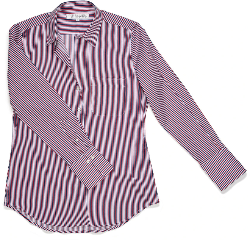 Claridge & King- The 4..0 Shirt in Ross Stripe. Available at Edit by Elaine Turner in Houston, TX. Flat Lay View 