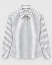 Claridge & King - The Crop Shirt in Black + White Stripe. Available at Edit by Elaine Turner in Houston, TX. Front Flat Lay View. 