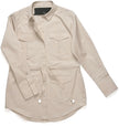 Claridge & King - The Four Pocket Shacket in Stone. Available at Edit by Elaine Turner in Houston, TX. Flat Lay view. 