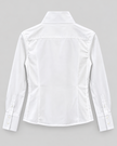 White long-sleeve button-up shirt shown from the back, featuring a structured collar, shoulder seam details, and buttoned cuffs, photographed on a neutral gray background.

Claridge & King - The League Crop Shirt - Crisp White. Available at Edit by Elaine Turner. Back Flat Lay View. 