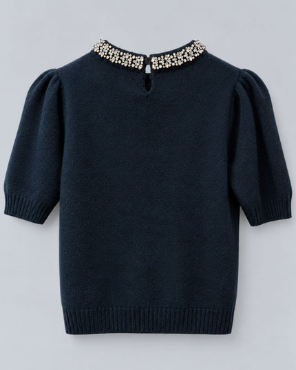 Cortland Park- Grace Sweater in Black. Available at Edit by Elaine Turner in Houston, TX. Back flat lay view. 