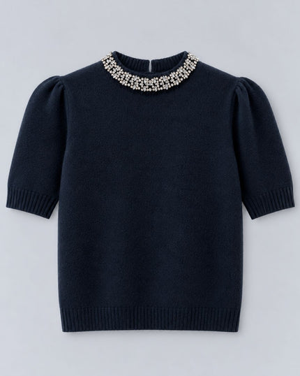 Cortland Park- Grace Sweater in Black. Available at Edit by Elaine Turner in Houston, TX. Front flat lay view. 