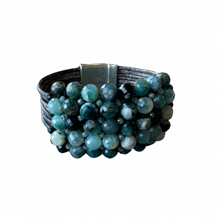 Blue Tourmaline and Coffee Leather Bracelet