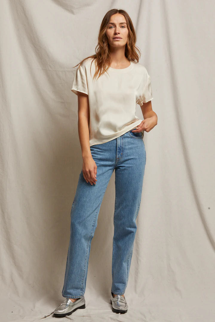 Delphine Satin Crew Neck Tee- Sugar