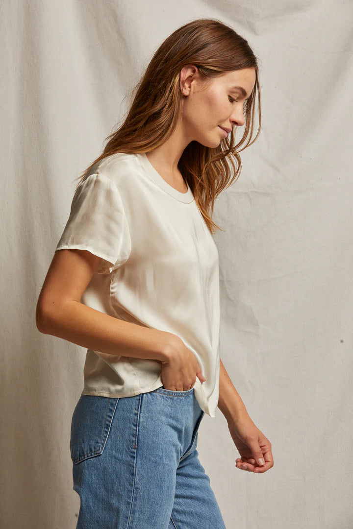Delphine Satin Crew Neck Tee- Sugar