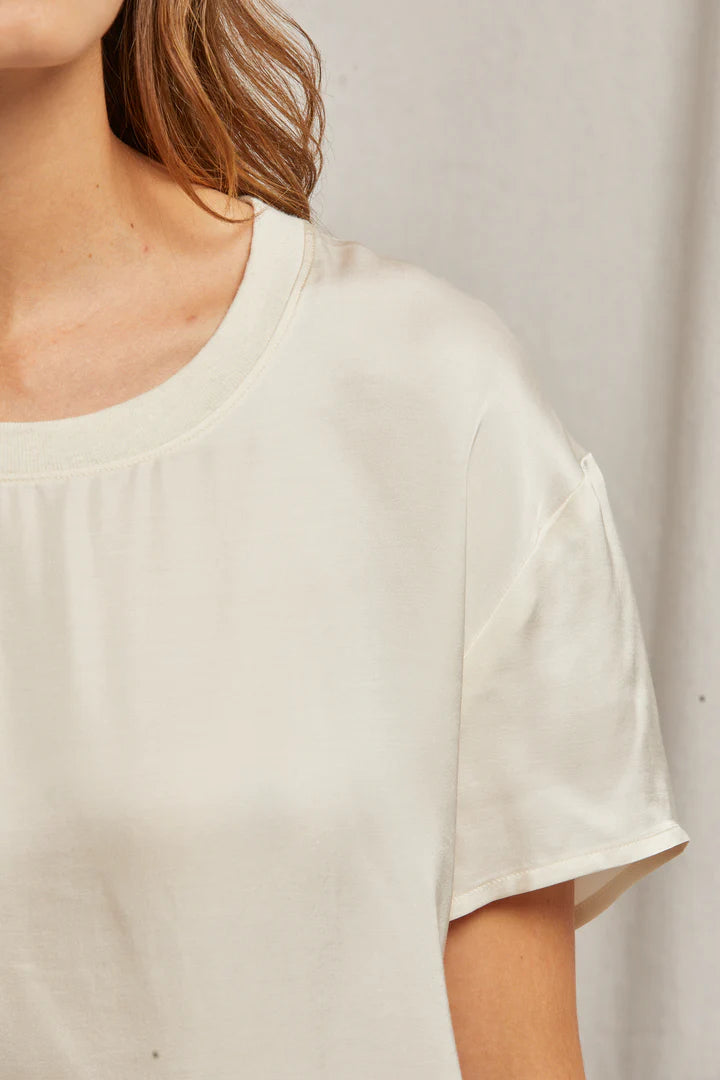 Delphine Satin Crew Neck Tee- Sugar
