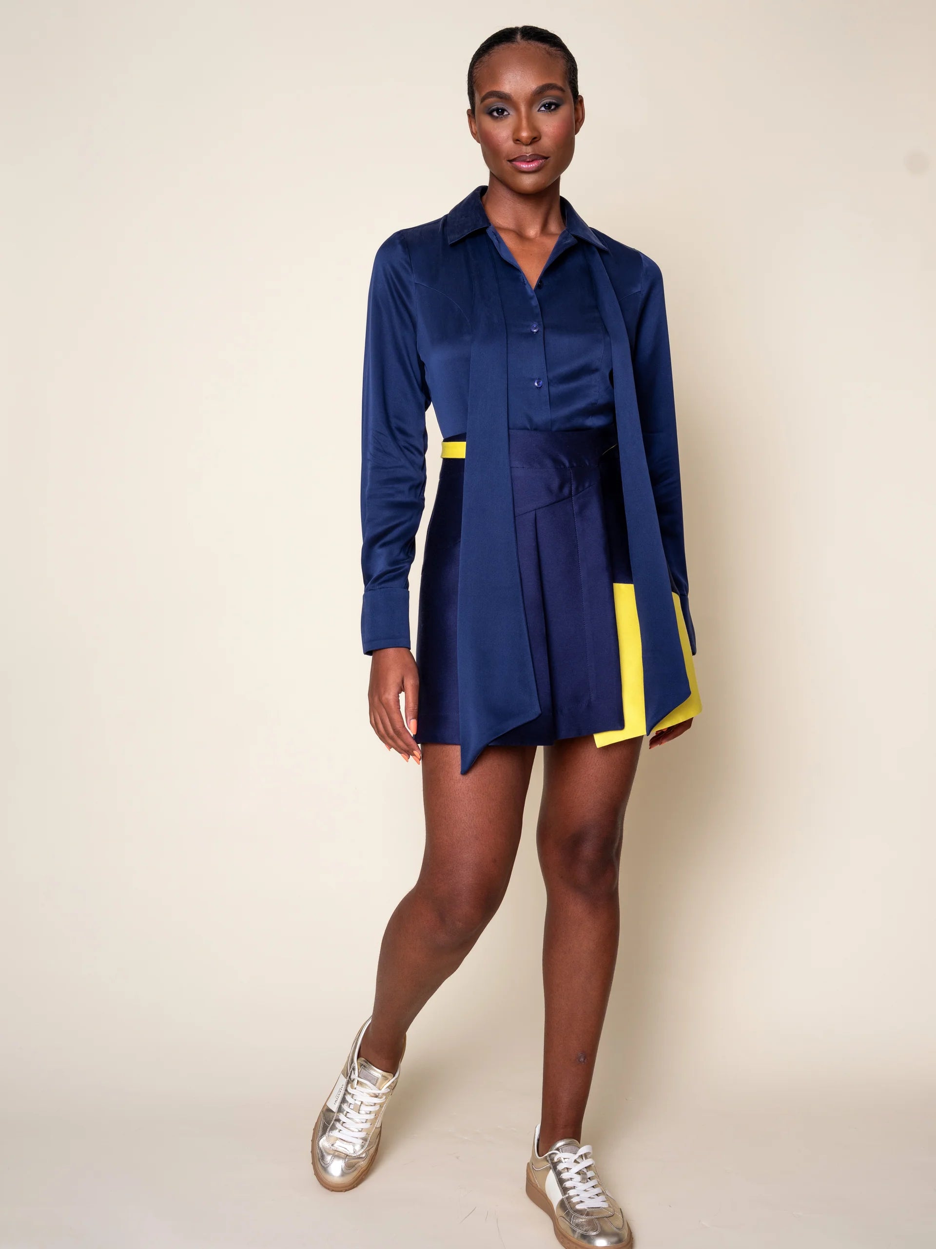 Daniel Gonzalez Anita Skirt Deep Ocean. Available at Edit by Elaine Turner in Houston, TX. Front Model View. 