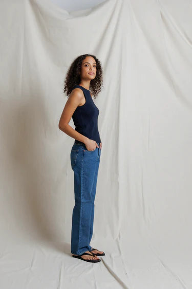 Perfect White Tee- Daphne Heavy Rib High Neck Tank- Navy - Edit by Elaine Turner