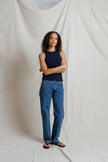 Perfect White Tee- Daphne Heavy Rib High Neck Tank- Navy - Edit by Elaine Turner