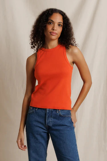 Perfect White Tee- Daphne Heavy Rib High Neck Tank- Clementine - Edit by Elaine Turner