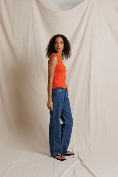 Perfect White Tee- Daphne Heavy Rib High Neck Tank- Clementine - Edit by Elaine Turner