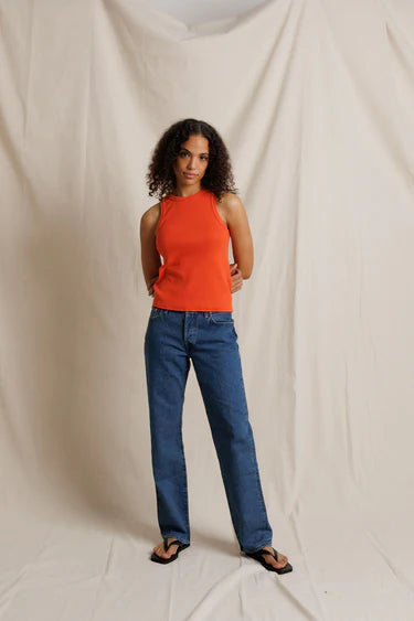 Perfect White Tee- Daphne Heavy Rib High Neck Tank- Clementine - Edit by Elaine Turner