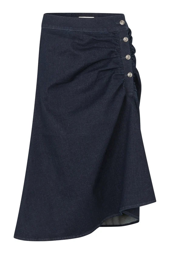 Dea Kudibal - Giselle Denim Skirt - Dark Blue. Available at Edit by Elaine Turner in Houston, TX. Flat Lay View. 