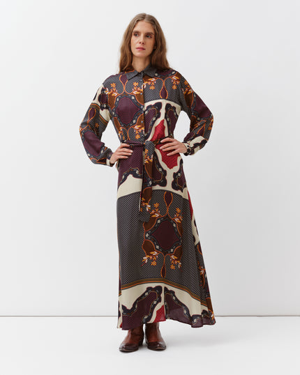 Diega Riora Dress in Marine, Rouge and Ecru Colors. Available at Edit by Elaine Turner in Houston, TX. Full model front view. 