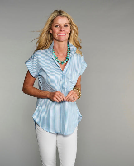 Claridge & King- The Cap Sleeve League Blouse- Sea Glass Stripe - Edit by Elaine Turner