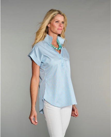 Claridge & King- The Cap Sleeve League Blouse- Sea Glass Stripe - Edit by Elaine Turner