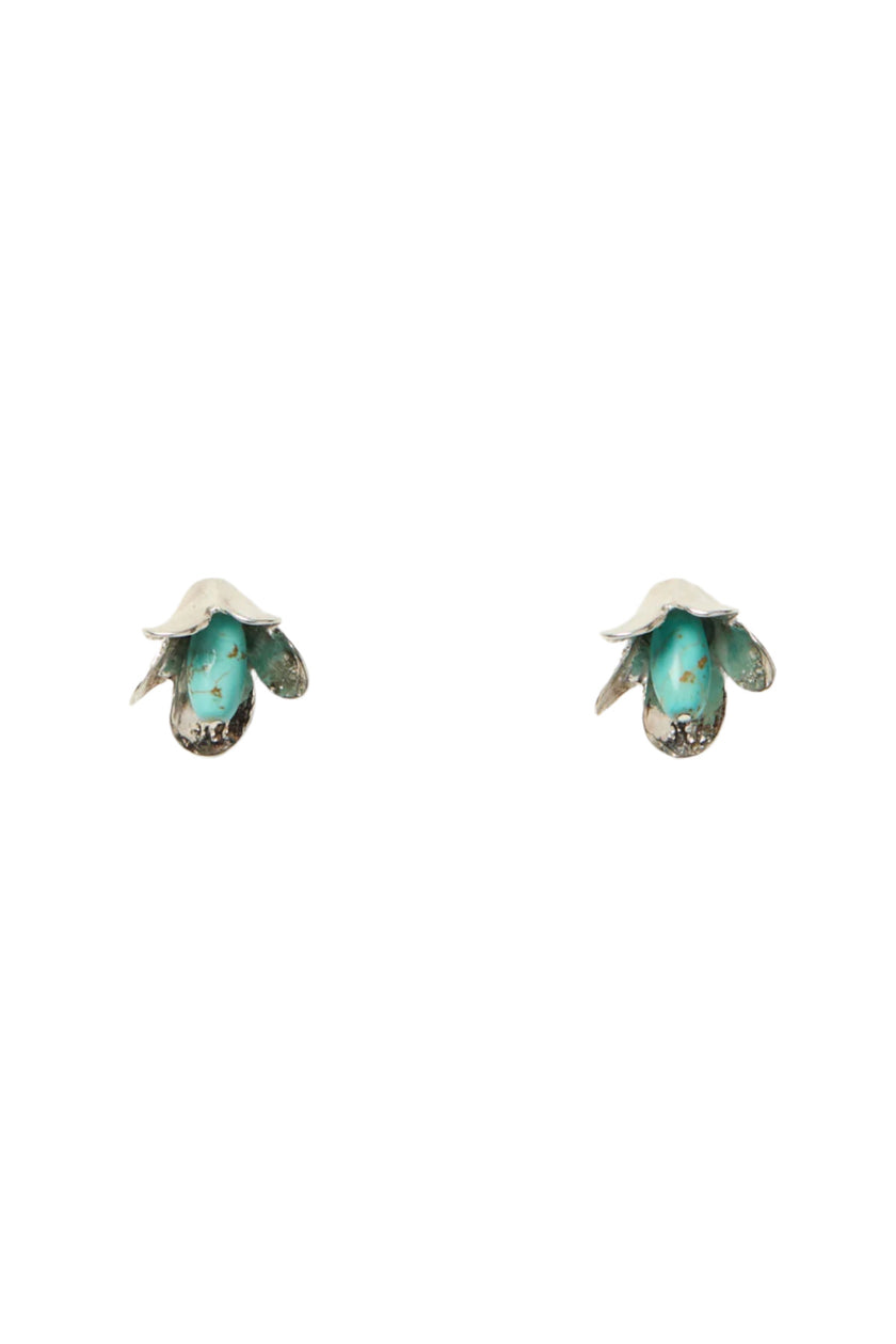 Silver Turquoise Flower Studs