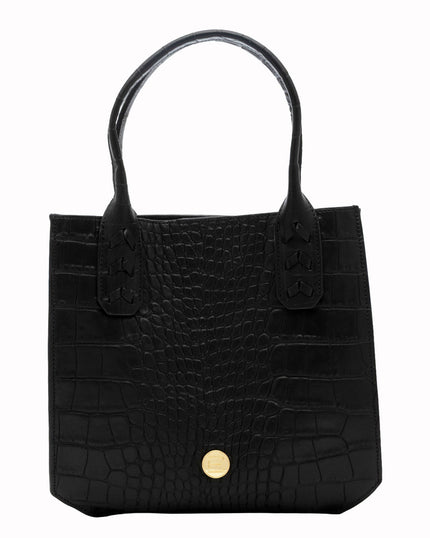 Elaine Turner- Mauney Satchel Bag- Black Embossed Croc