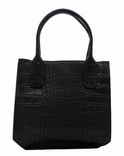 Elaine Turner- Mauney Satchel Bag- Black Embossed Croc