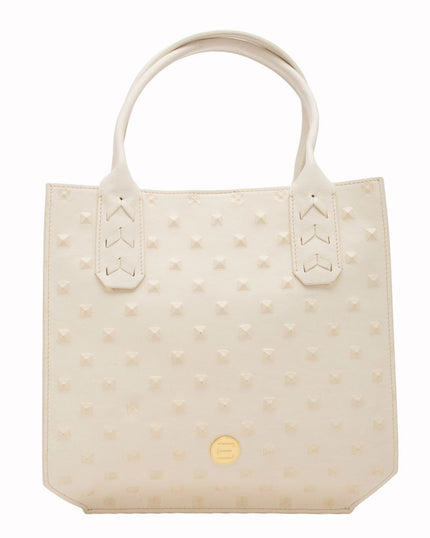 Elaine Turner- Mauney Satchel Bag- White Embossed Studded Leather