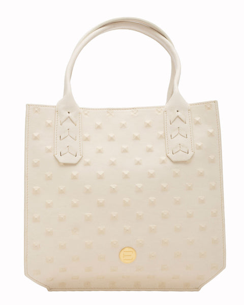 Elaine Turner- Mauney Satchel Bag- White Embossed Studded Leather